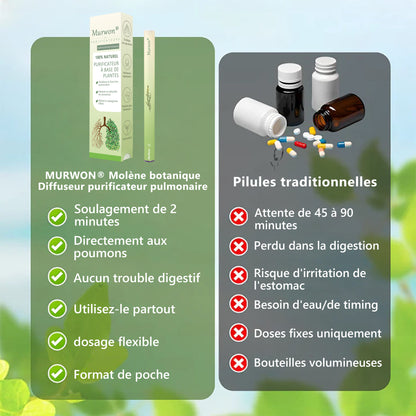 Diffuseur 𝑴𝒖𝑟𝑤𝗈𝗇® à base de plantes Mullein pour le nettoyage des poumons (🫁 Toux, pharyngite, essoufflement, expectorations, nez bouché, bronchite, symptômes allergiques, inconfort pulmonaire)🌐