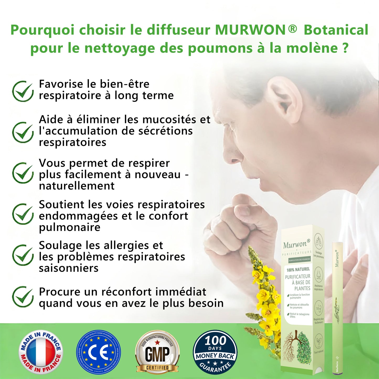 Diffuseur 𝑴𝒖𝑟𝑤𝗈𝗇® à base de plantes Mullein pour le nettoyage des poumons (🫁 Toux, pharyngite, essoufflement, expectorations, nez bouché, bronchite, symptômes allergiques, inconfort pulmonaire)🌐
