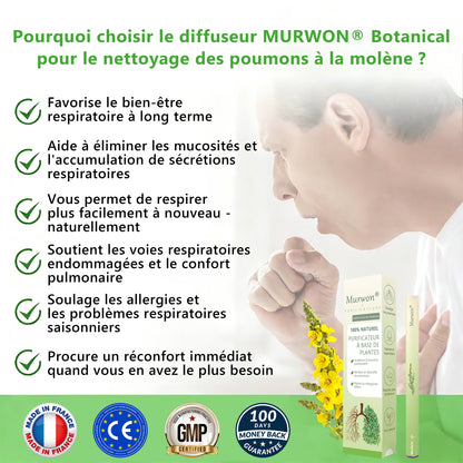 Diffuseur 𝑴𝒖𝑟𝑤𝗈𝗇® à base de plantes Mullein pour le nettoyage des poumons (🫁 Toux, pharyngite, essoufflement, expectorations, nez bouché, bronchite, symptômes allergiques, inconfort pulmonaire)🌐